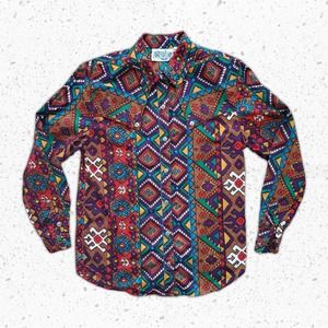 VTG 90s Western Abstract Aztec Pattern Blouse Sz M by Rodeo Western Wear